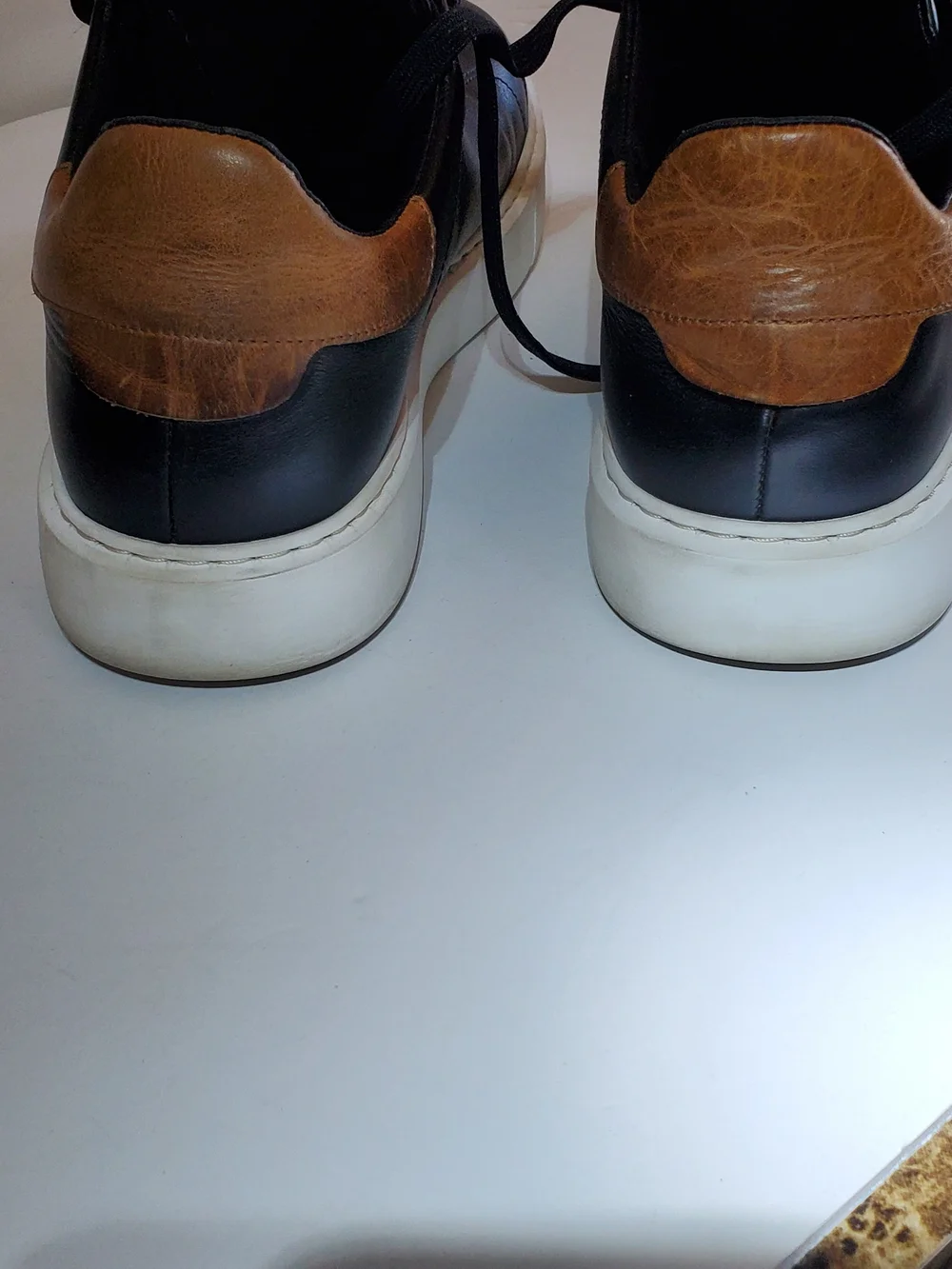 Bruno Magli Men's Black Leather Low-Top Sneakers with Brown Accent